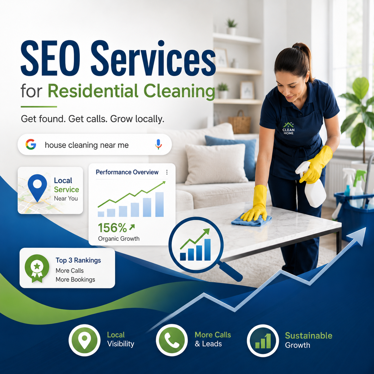 Residential cleaning business getting more local bookings through SEO strategy